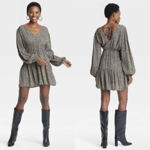 a new day Long Sleeve Leopard Print Mini Dress
